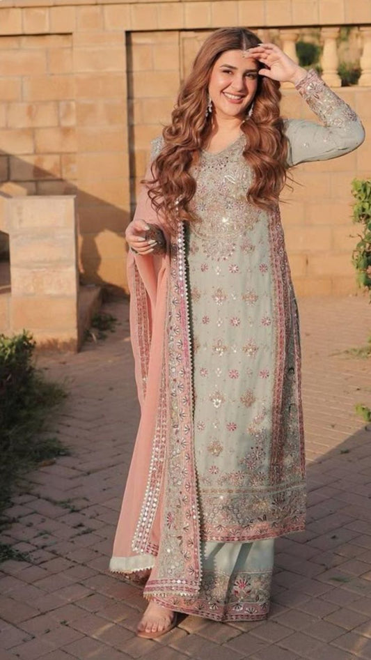 "Heavy Embroidered Pistachio Green Unstitched Suit